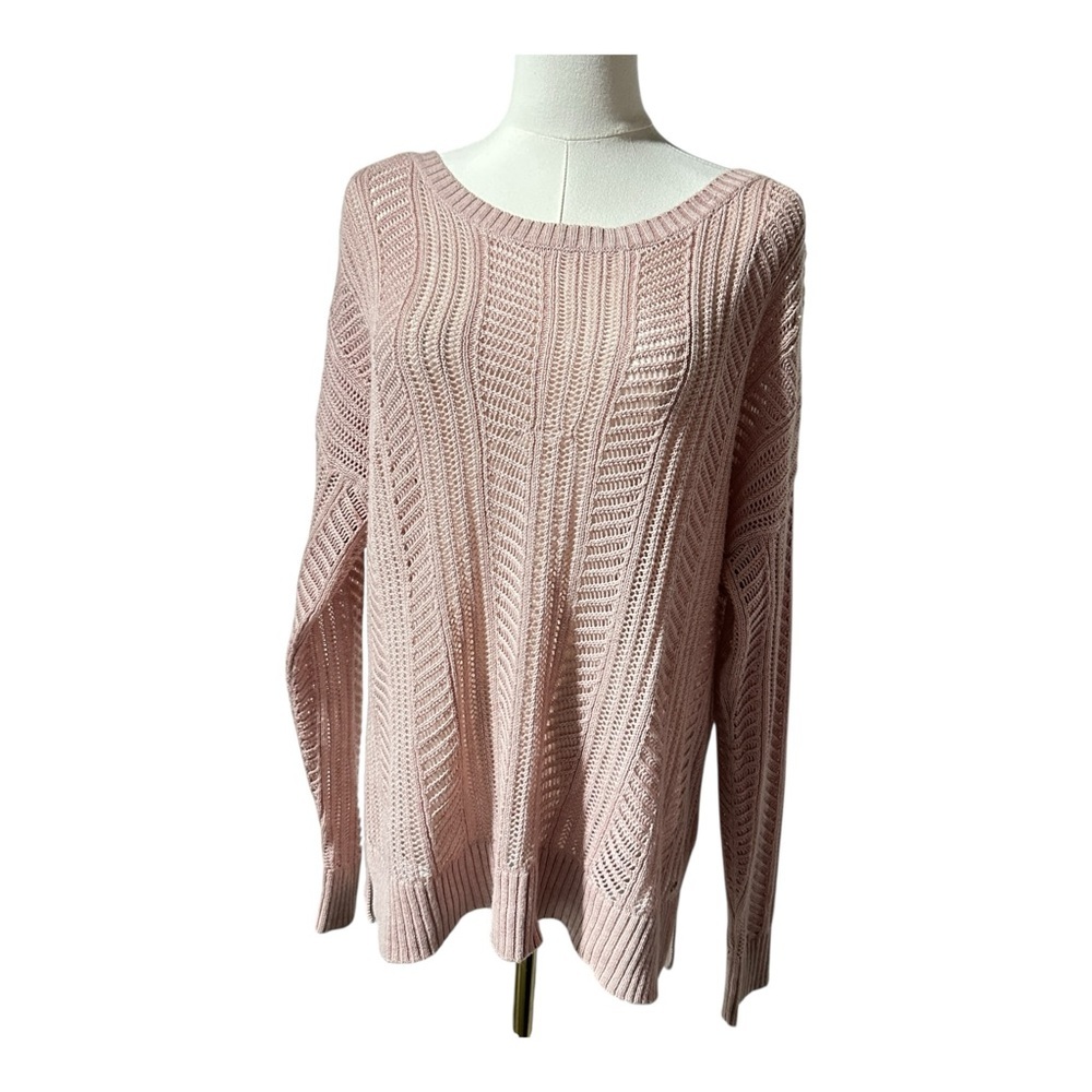 👉 American Eagle Open Knit Sweater Women’s Size L Blush Short Sleeve Pullover